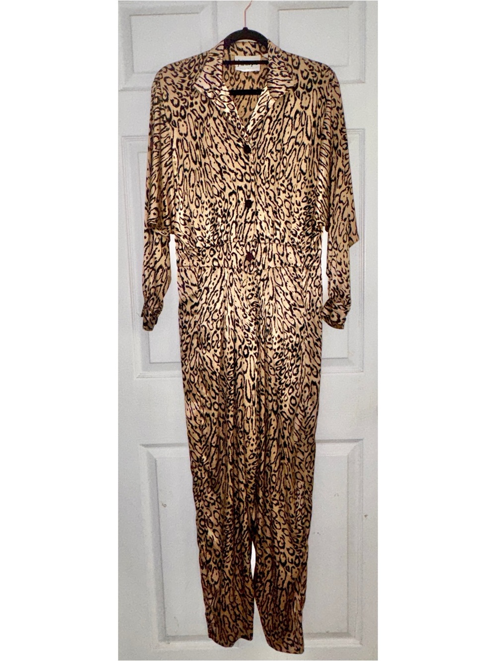Vintage Frances Henaghan Silky Disco Leopard Print Jumpsuit w/Pockets - large